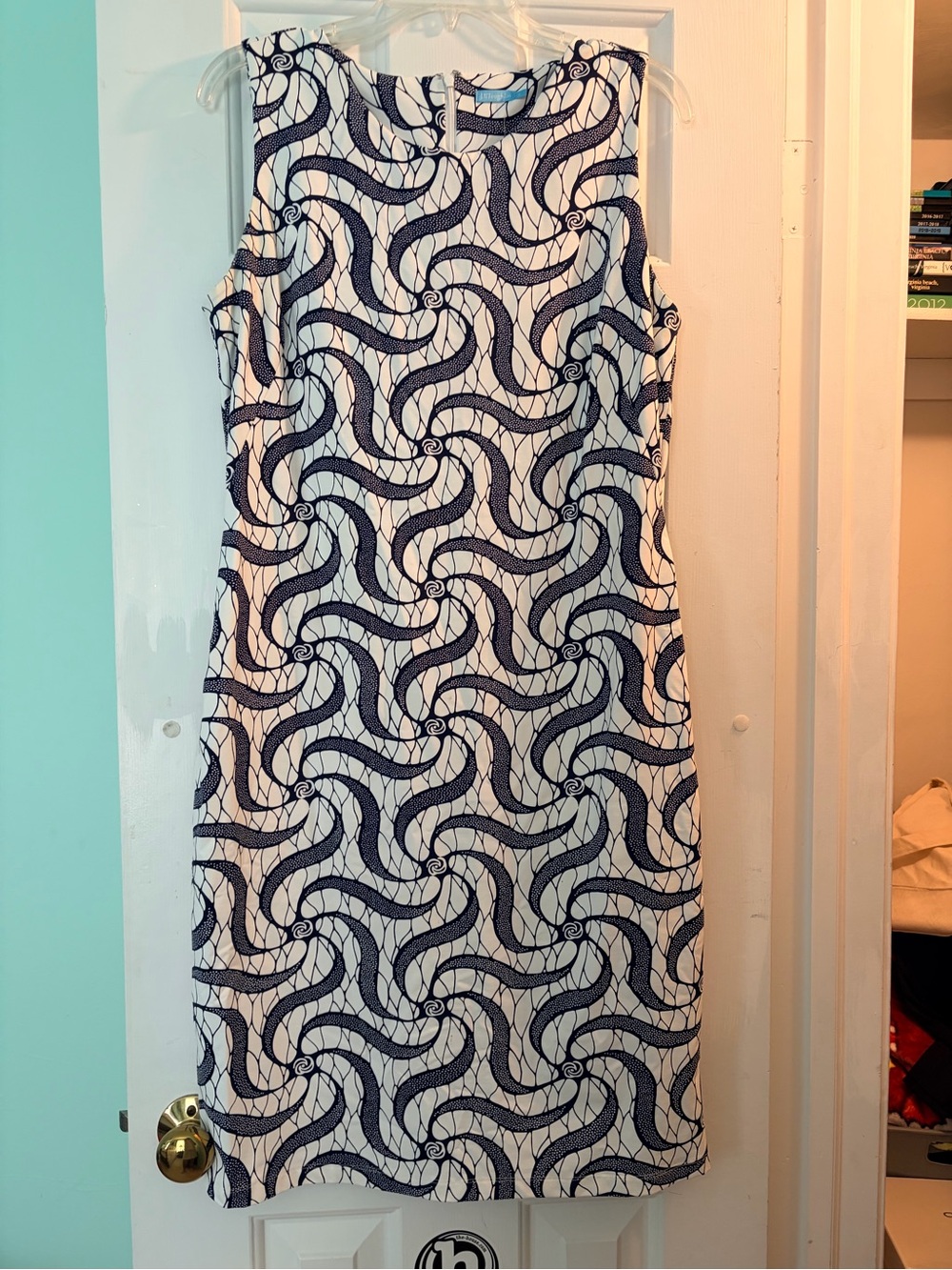 J. McLaughlin Sleeveless Navy and White Patterned Sheath Dress